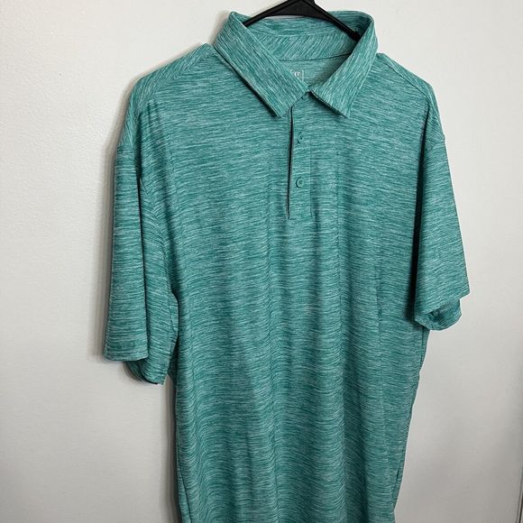 George Mens Aqua Blue Green Polo Golf Shirt  Striped Polyester Short Sleeve VGC - Picture 2 of 8